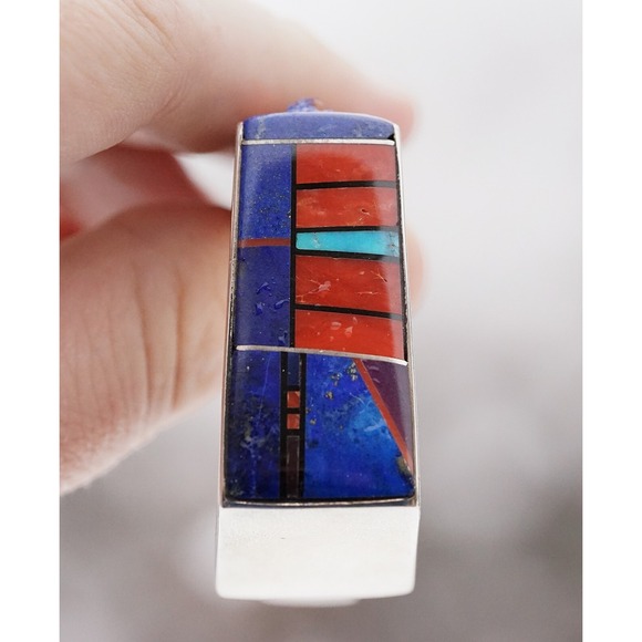 Jim Harrison Navajo Native Indian Sterling Inlay Multi Stone Cuff Bracelet Heavy - Picture 12 of 17